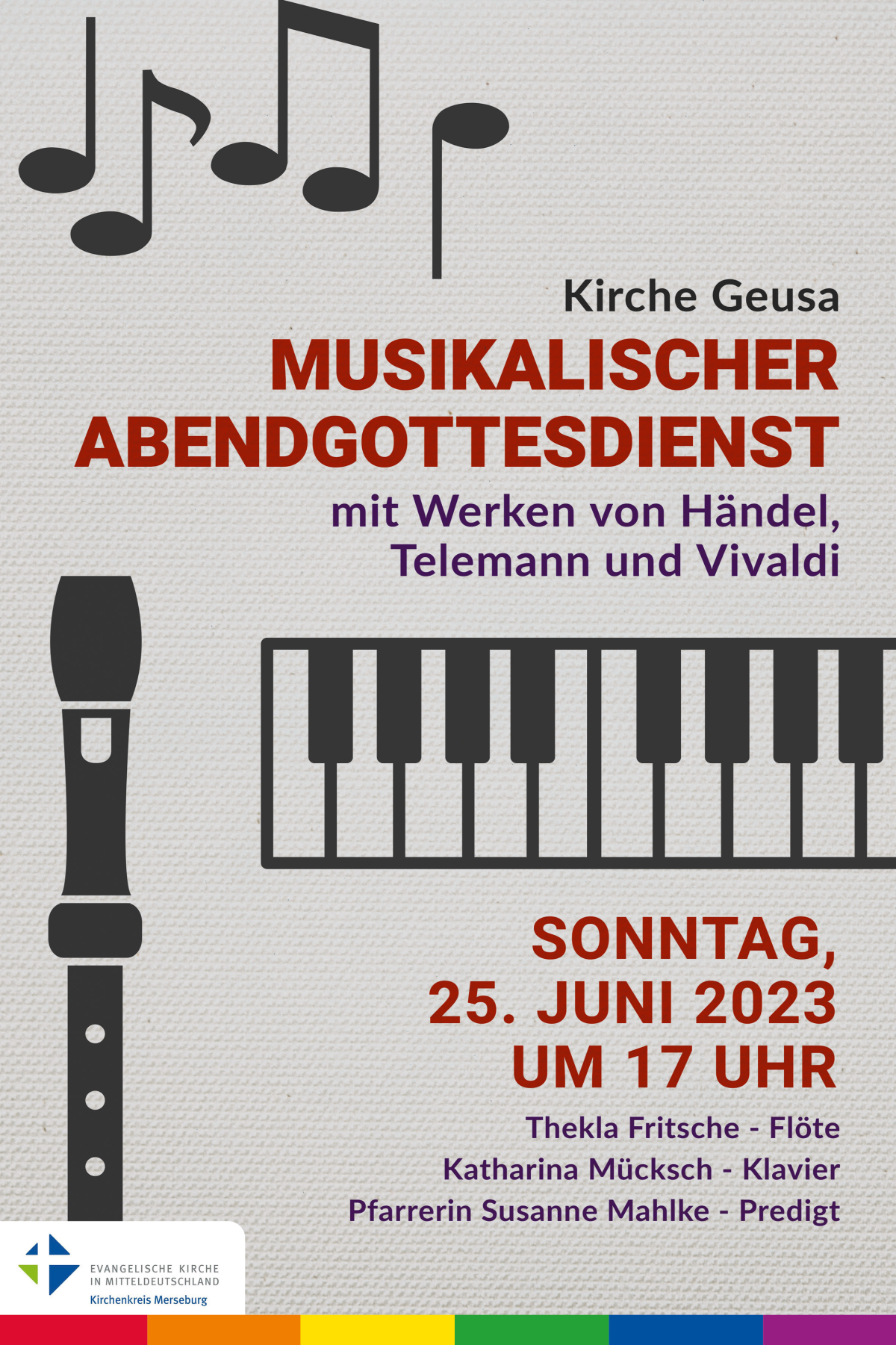 Plakat Musikalische Andacht in Geusa 25.6.23 um 17 Uhr