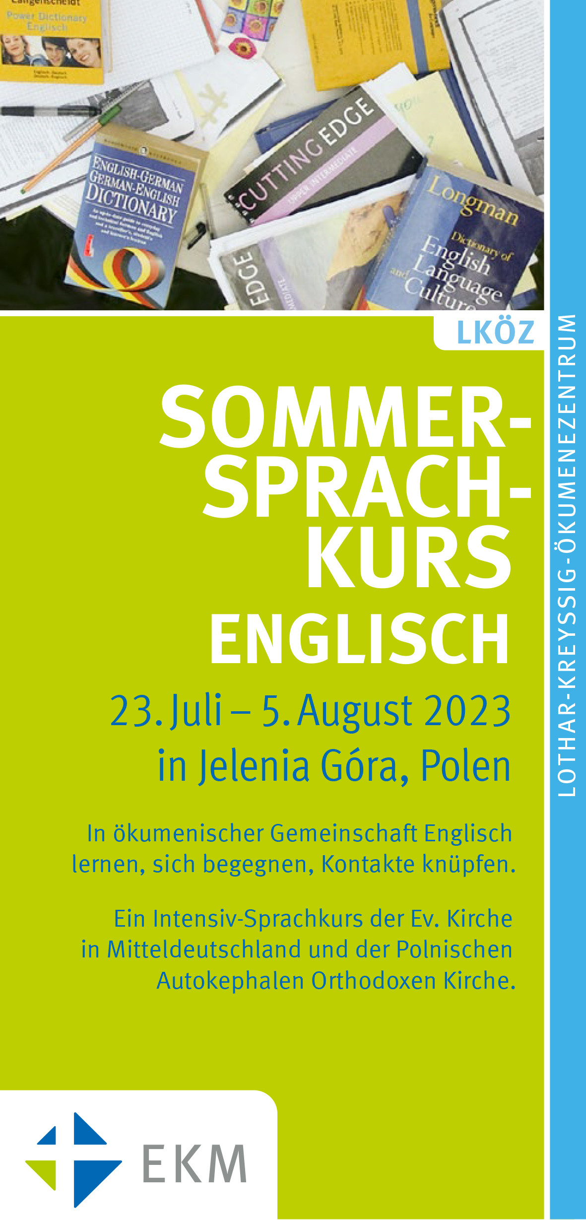 Flyer zum Sommersprachkurs Englisch 2023 der EKM