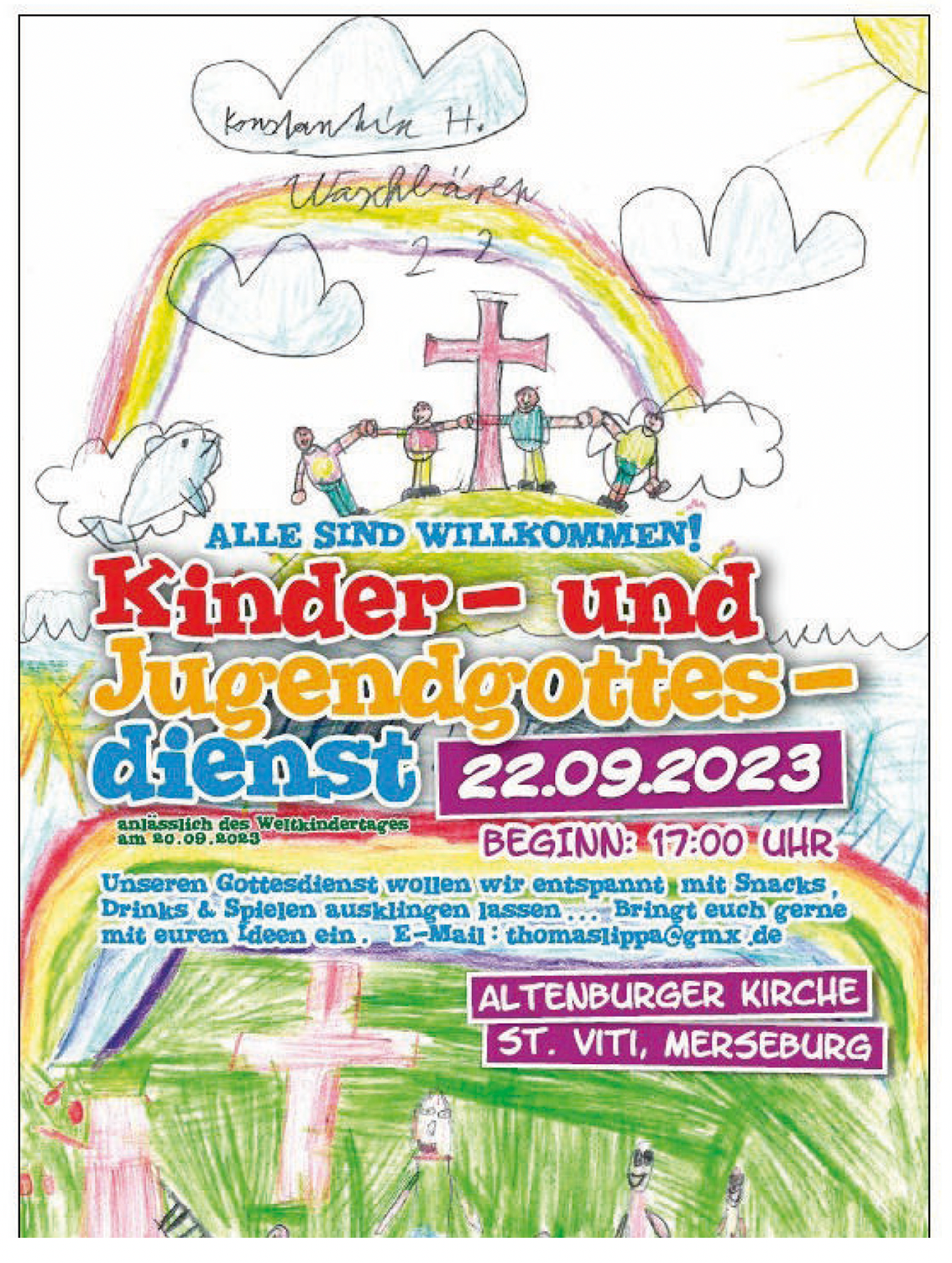 Plakat Einladung Kinder- und Jugendgottesdienst St. Vito Kirche Merseburg September 23